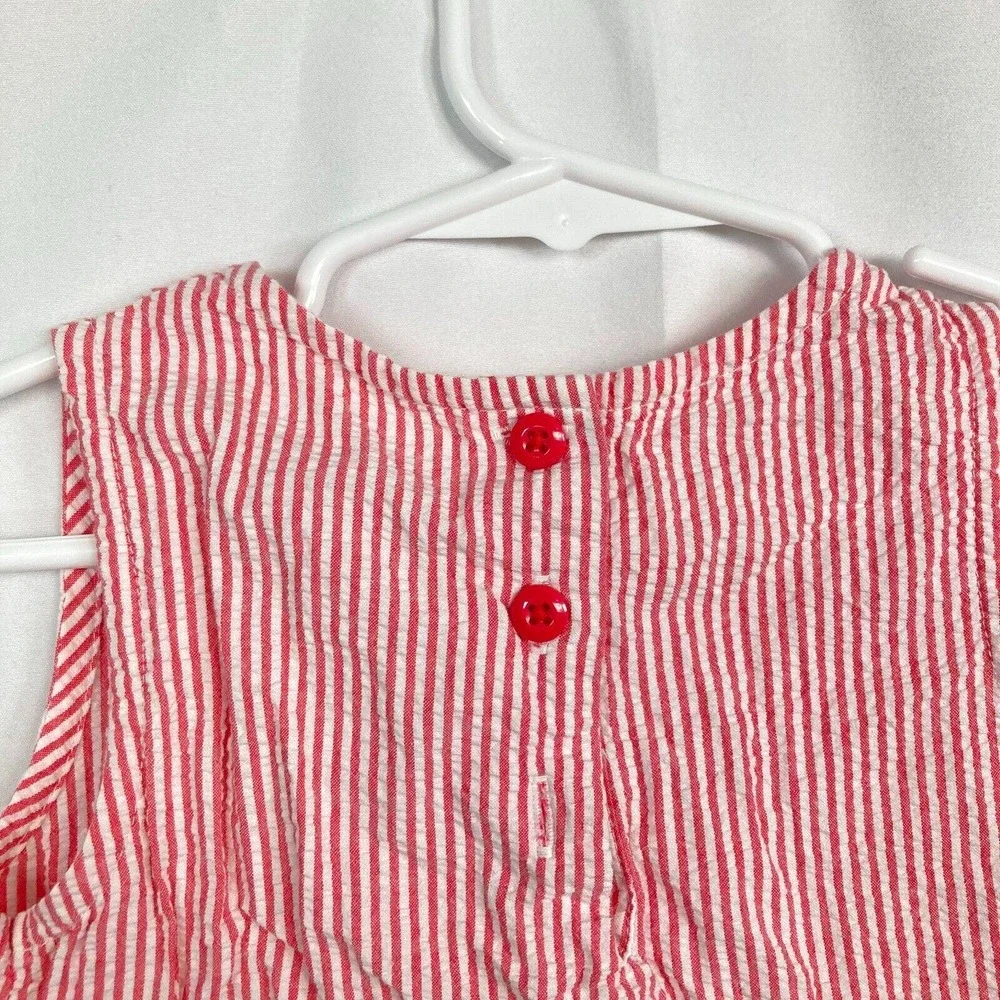 Gymboree Toddler Top Girls Sz 2T Red White‎ Cotton Seersucker Button Ruffle Tank